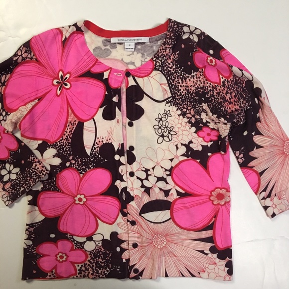 Diane Von Furstenberg Sweaters - Diane Von Furstenberg Cotton/Silk Floral Cardigan